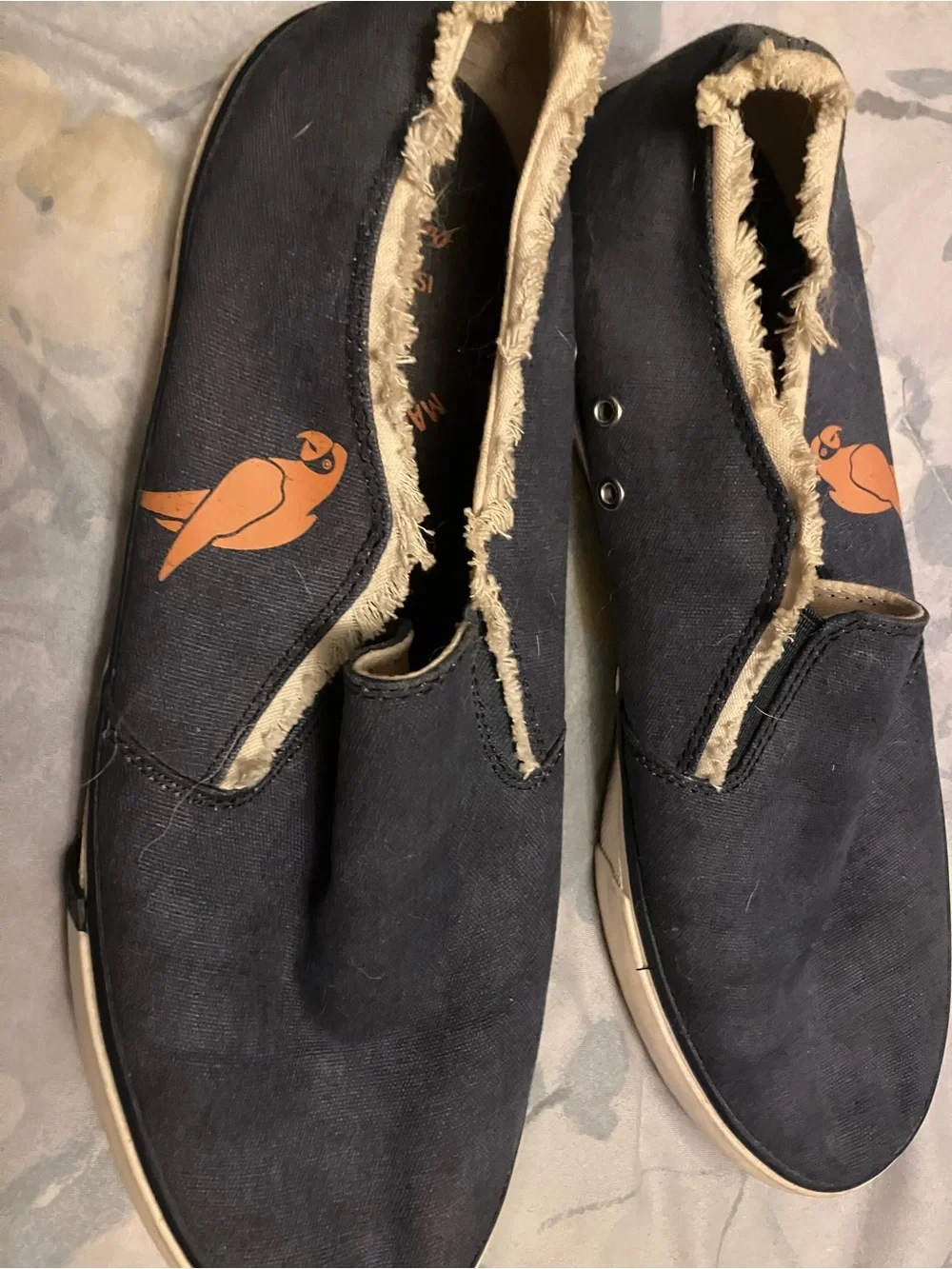 Margaritaville Navy Canvas Slip-On Shoes with Orange Palm Accent-size 10